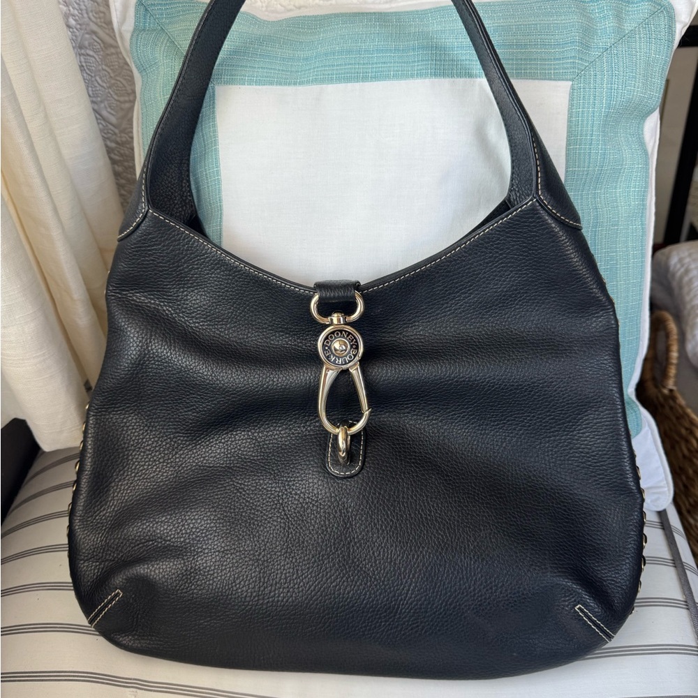 Dooney & Bourke Black Pebbled Leather Hobo with Silver Hardware